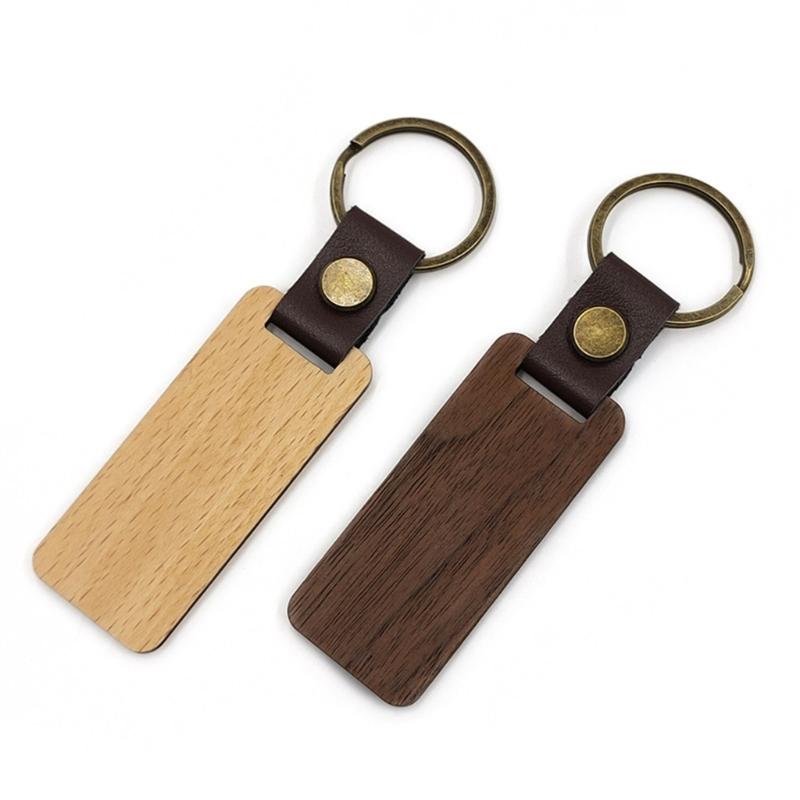 Solid Wood Keychain Wooden Key Chain with Rings Vintage Ornament for Men Women