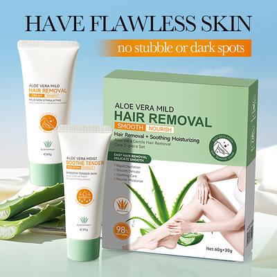 Aloe Jemná péče o odstraňování chloupků 2dílná sada Krém na odstraňování chloupků v podpaží + Pečující krém