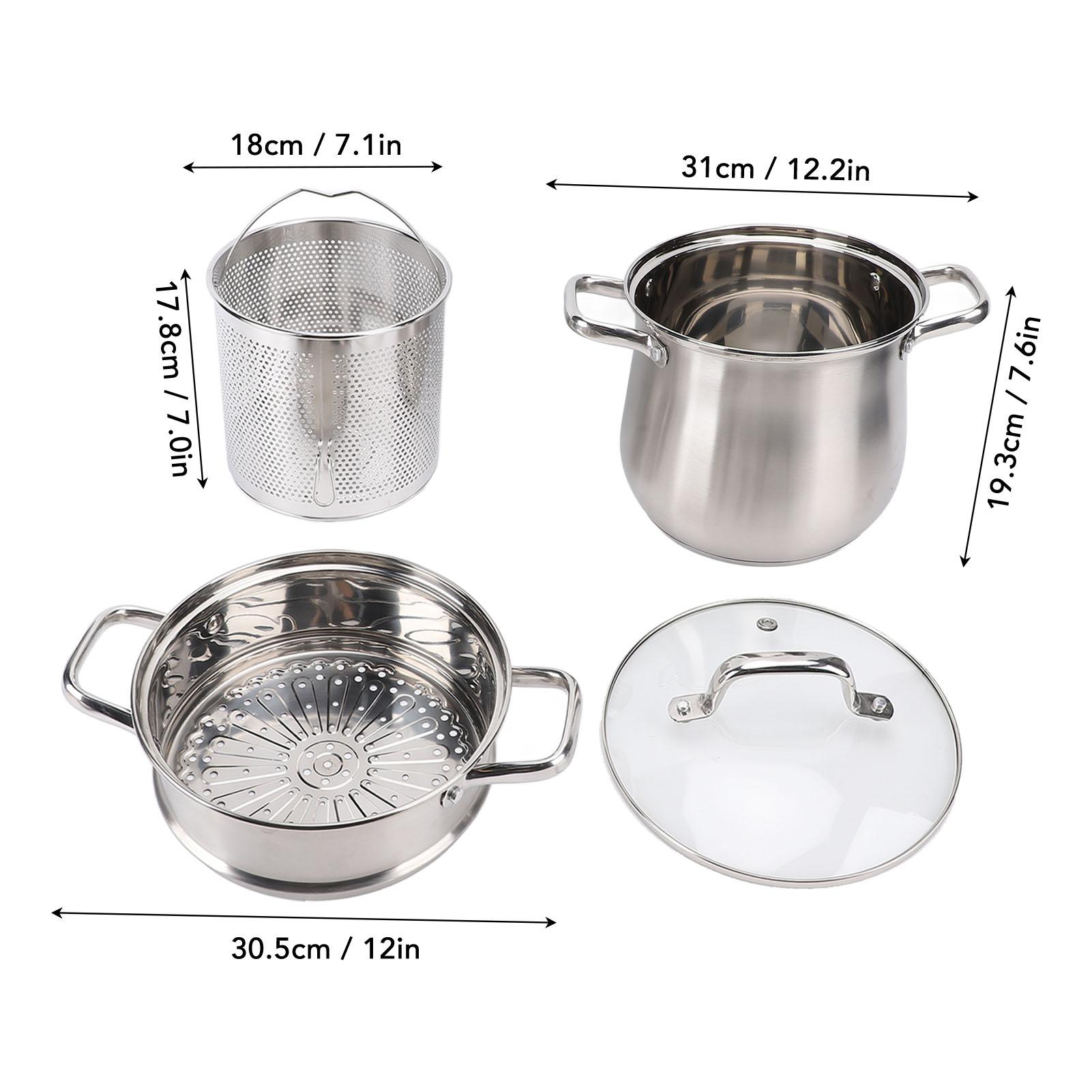 

Stock Pot Anti Scald Grips Anti Stick Thickened Composite Bottom Stainless Steel Soup Pot with Lid Steam Basket for Kitchen