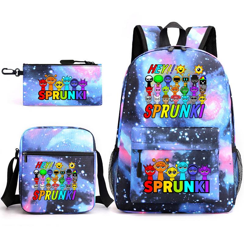 New Game Merchandise Primary School Bag Rhythm Box Sprunki Cartoon Starry Sky Backpack 3-piece Set L