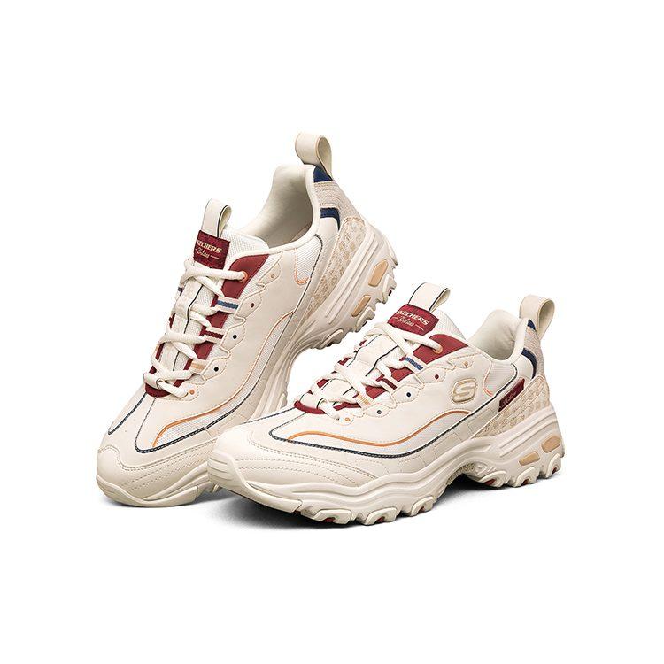 Skechers D Lites Low Top Running Shoes Beige/Red 666169-WHT