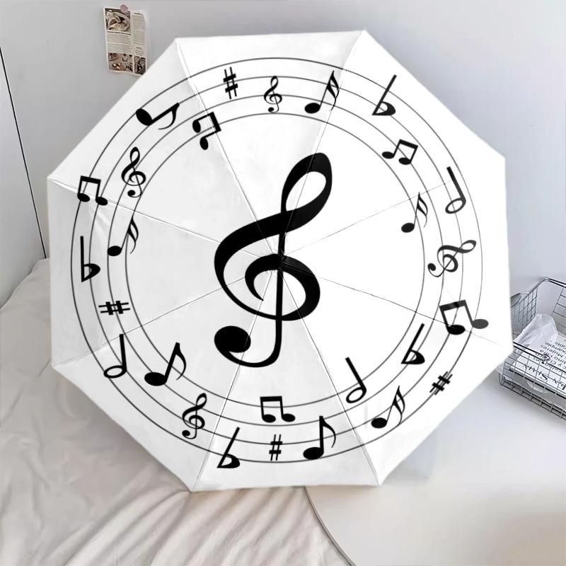1 Stück Automatischer Faltbarer Regenschirm - Muster mit Musiksymbolen, Tragbares & Faltbares Design mit 8 Speichen, Weihnachts- Geburtstagsgeschenke
