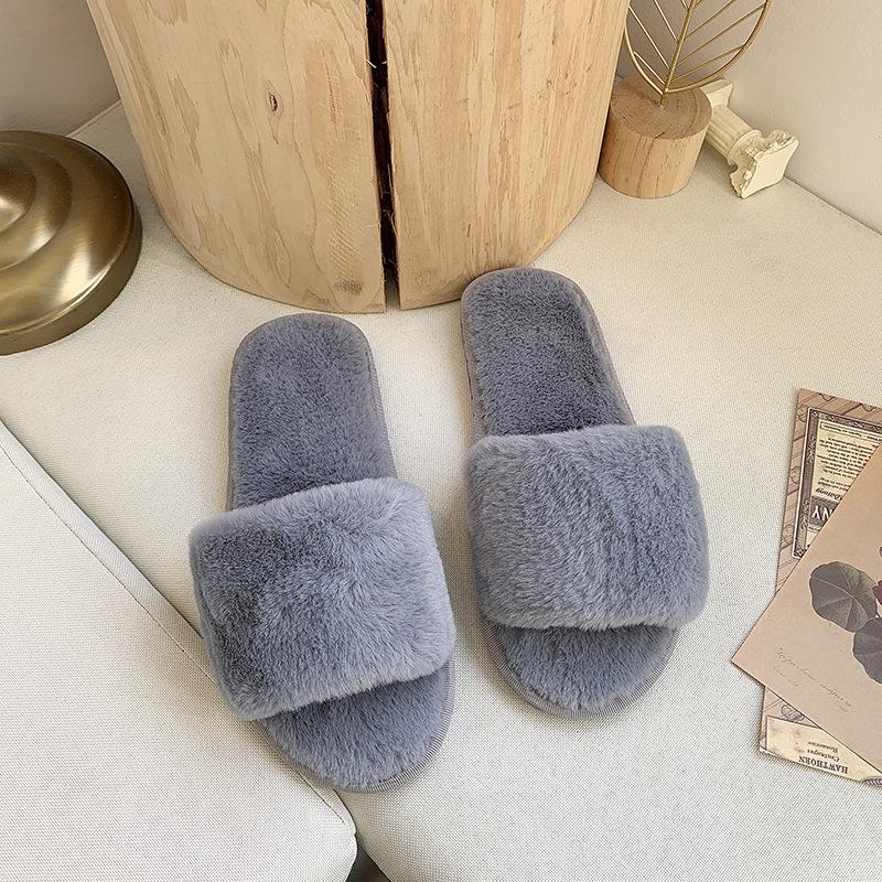 Cozy Plush Cotton Slippers for Women - Indoor Autumn/Winter Open Toe, One-Strap, Flat Bottom, Plus Size