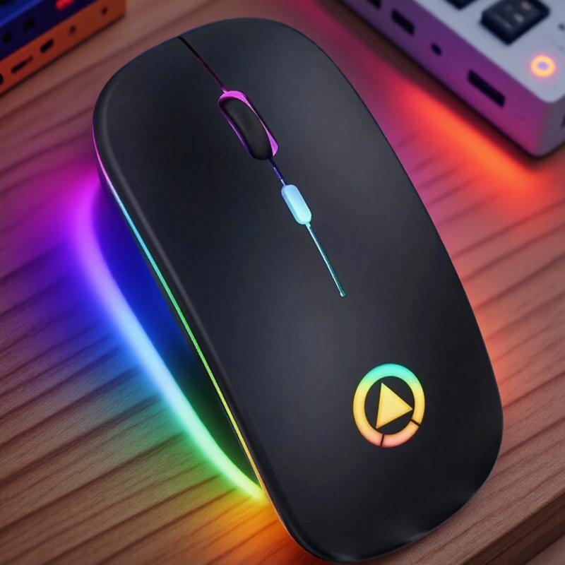 

Беспроводная мышь 2.4G Ультратонкая Бесшумная Портативная Оптическая мышь с RGB-подсветкой для ПК Ноутбука Планшетного компьютера Игровые Офисные аксессуары чёрный