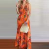 Summer New Printed Backless Sexy Dress Women Fashion Halter High Waist Beach Casual Dress for Women Elegant Floral Holiday Long Dresses 24569