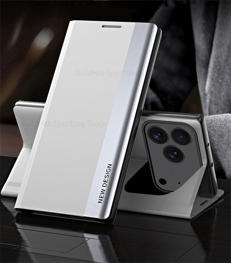 Cases For iPhone 17 Pro Max 5G 6D Plating Leather Phone Kickstand Case For Apple 17 Air 16e 15 Pro Max 14 Plus Full Protection Magnet Book Stand Cover