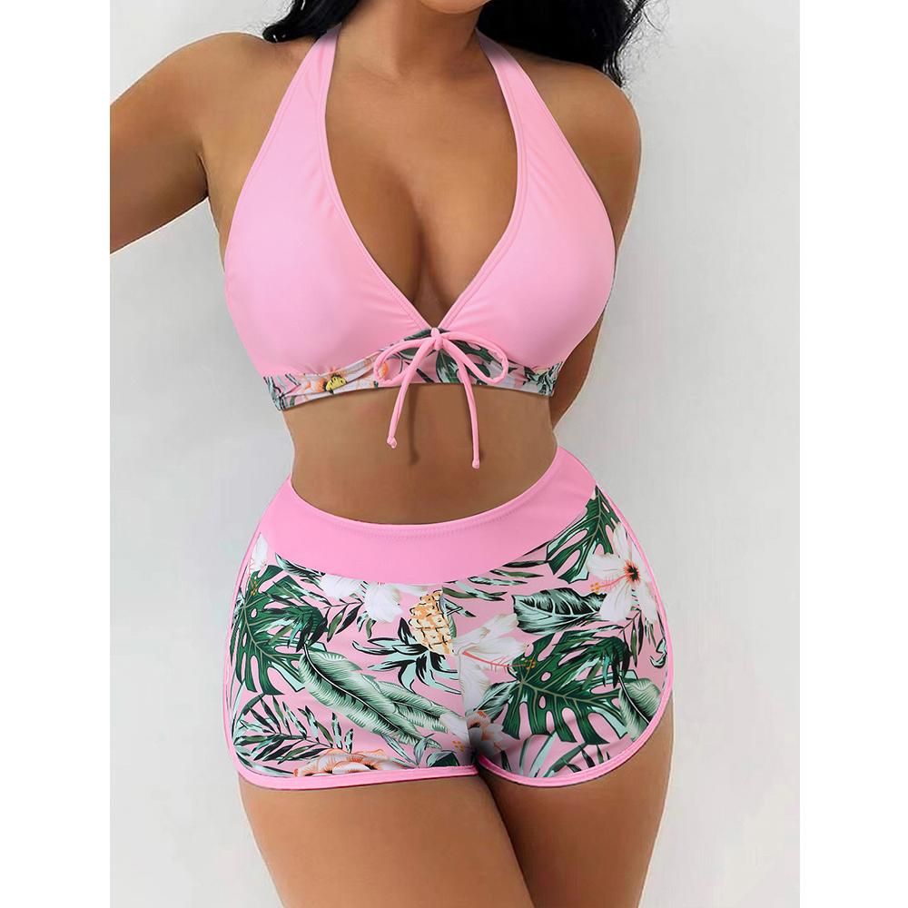 Sexy Halter Bikini Set Kurzen Badeanzug Frauen Hohe Taille Bademode Weibliche Gedruckt Badegäste Schwimmen Baden Badeanzug Bademode
