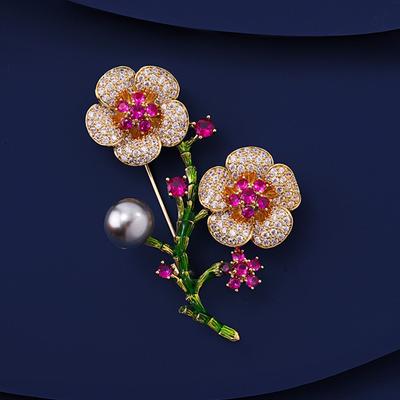 Temperament Perzikbloesem Broche High-End Dames Delicate Parel Broche Niche Ontwerp Bloem Pin Pak Accessoires