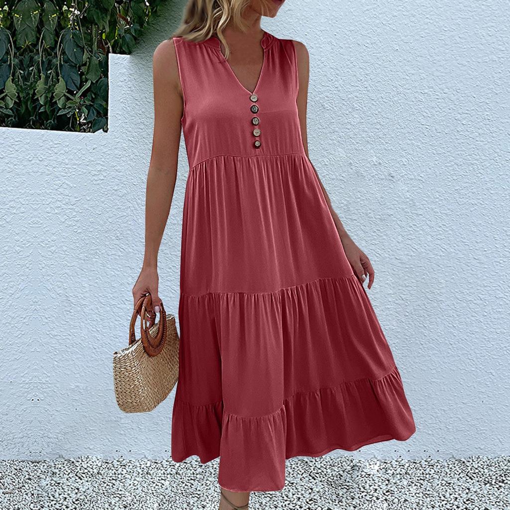 Women's Summer Fashion Loose Tank Dress Casual Sleeveless Solid Color Dresses