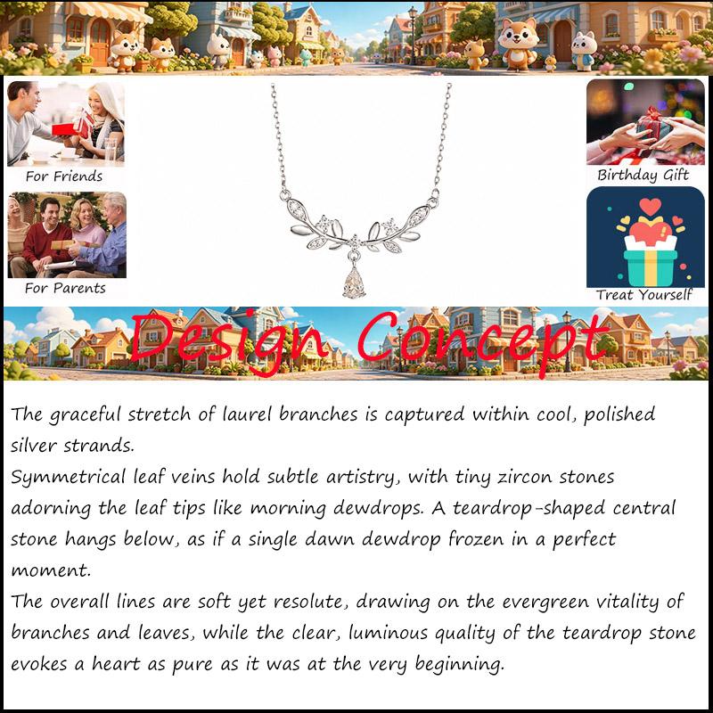 Olive Branch Teardrop Crystal Pendant Silver Plated Leaf Vine Choker Dainty CZ Jewelry Gift for Women Delicate Chain Necklaces for Party Anniversary