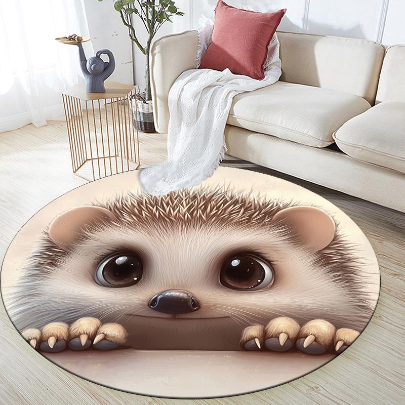 Yellow Hedgehog pattern round rug,Carpet Rug for Living Room Bedroom Playroom ,Non-slip Floor Mat,Holiday Gifts and Birthday Gifts.