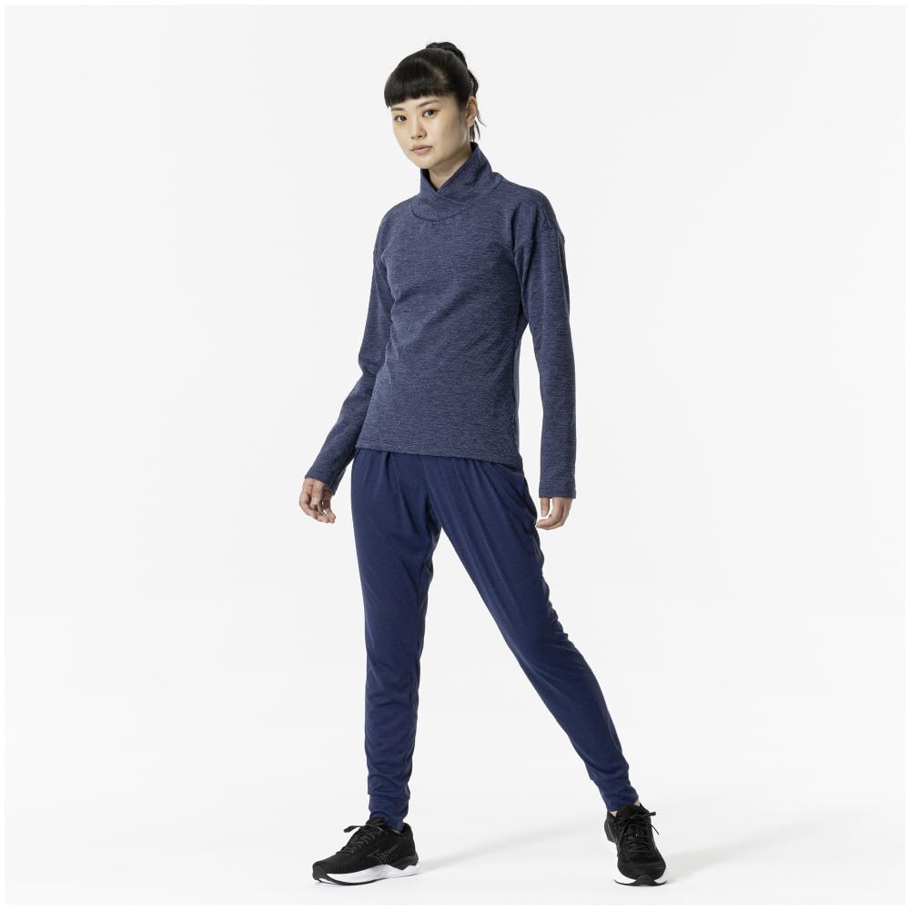 Mizuno Blue Depth Heather Stretch Fleece High Long Size Training Wear Women's Shirt, Neck, Sleeve, 32MAA840,
