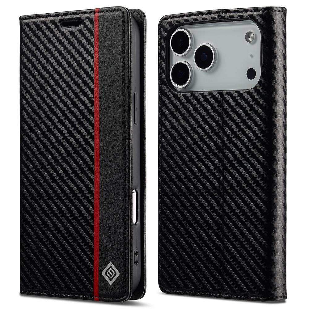 LC.IMEEKE For iPhone 17 Pro Wallet Case Carbon Fiber Texture Leather Phone Cover
