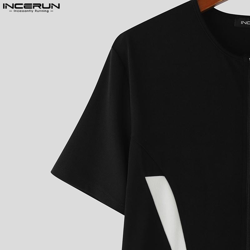 INCERUN Salopete de casă fără mâneci cu cusături și fermoar pentru bărbați, salopete, lenjerie de corp