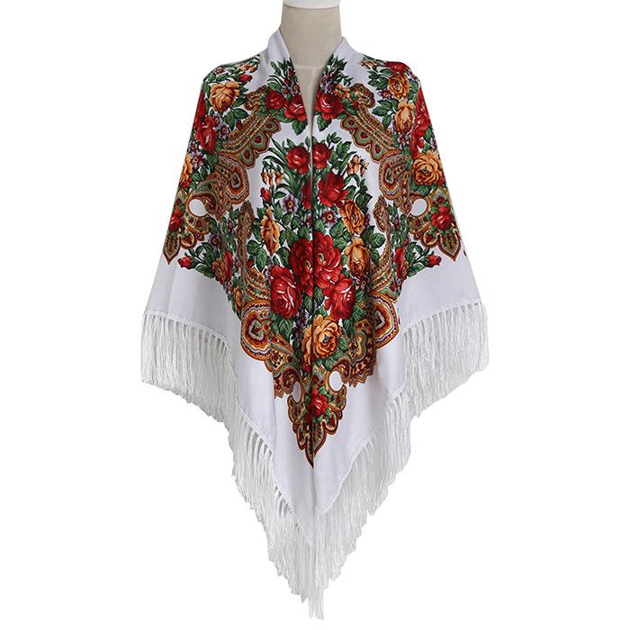 Ethnic Print Tassel Shawl: Large Square Scarf for Women - Autumn/Winter Style