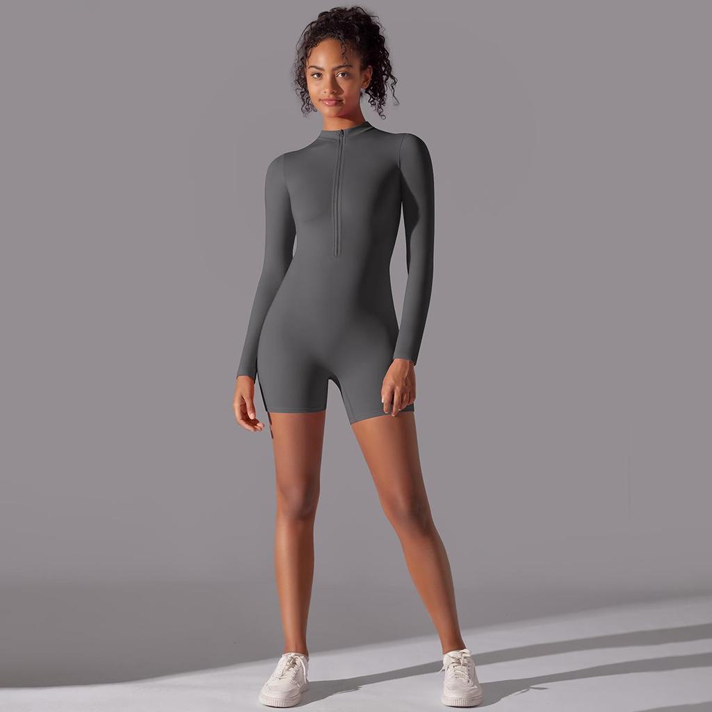 Tuta Sportiva da Yoga a Manica Lunga con Zip per Donna, Tuta da Palestra Push Up, Abbigliamento per Allenamento Fitness Sportivo, Body Elasticizzato, Set Yoga