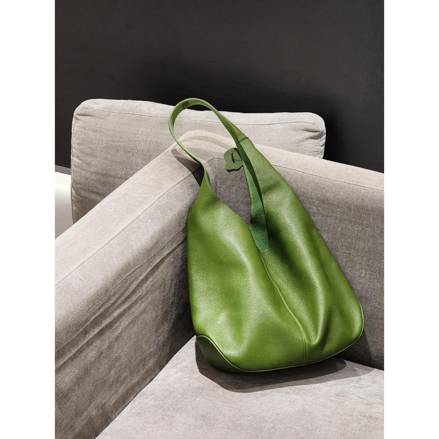 

High quality Fubao leather hobo armpit bag first layer cowhide large capacity soft bag retro light luxury fashion shoulder bag women 38*10*27/52 зелений