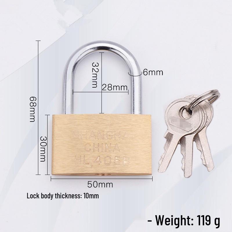 Medium-Thick Brass Padlock for Cabinets and Dormitories - Long/Short Shackle Options
