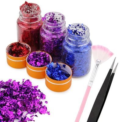 3 Piezas de Hojuelas Metálicas con Pinzas y Pincel Abanico, Hojuelas Metálicas para Uñas para Arte de Uñas, Pintura, Manualidades y Fabricación de Joyería de Resina