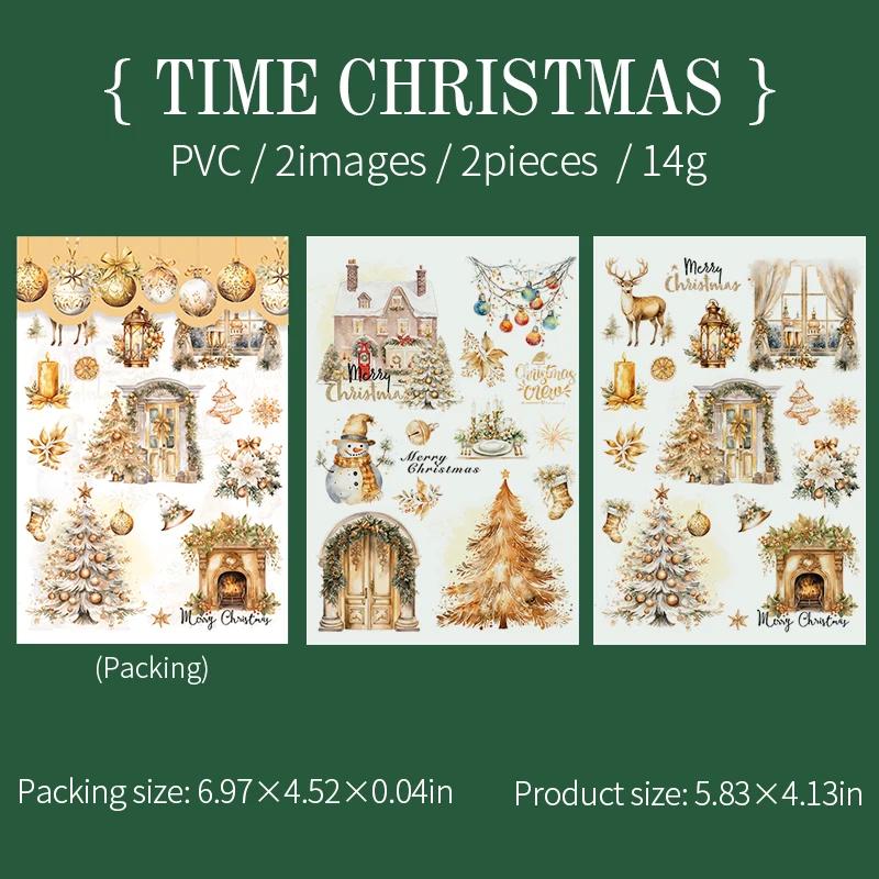 2pcs/Pack Pvc Stickers Christmas Party Creative Waterproof Adhesive DIY Hand Made Collage Junk Journal Scrapbook Supplies