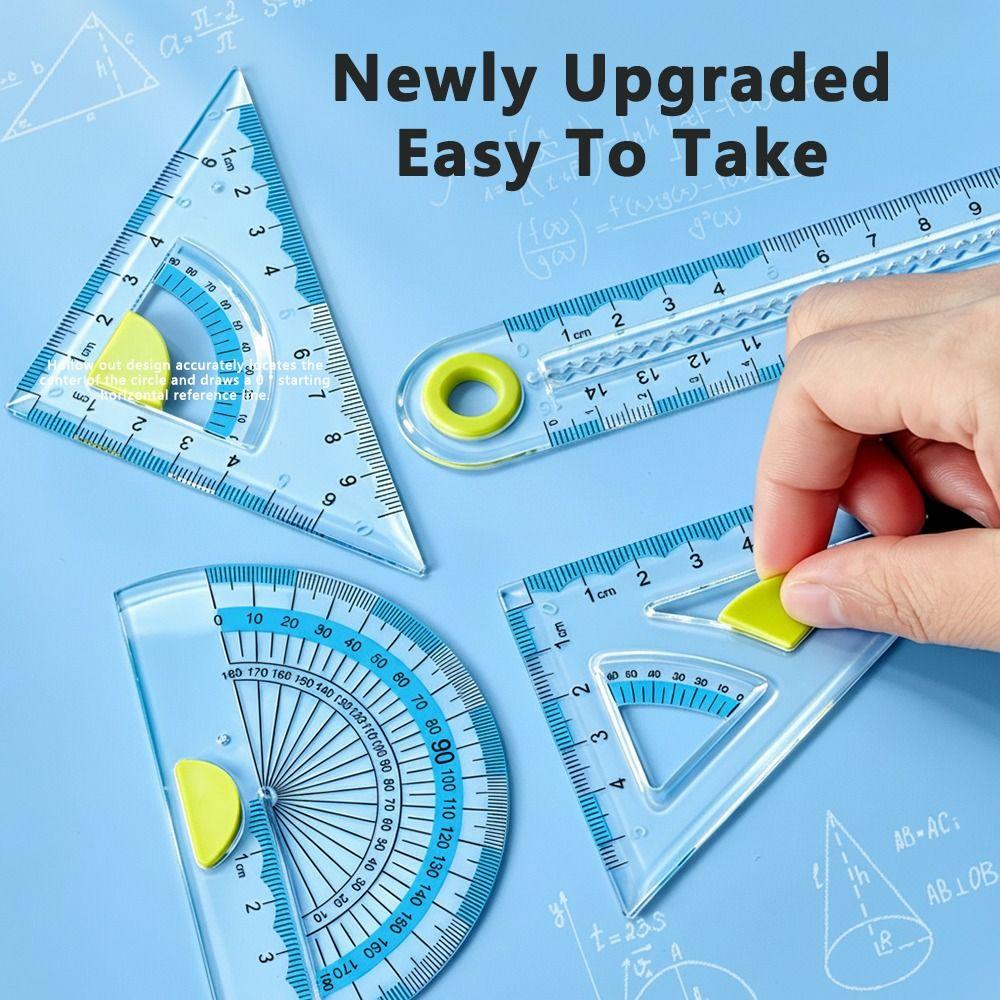 4pcs Soft Silicone Straight Ruler Non Slip Triangle Rulers Simple Stationery Ruler  School Office