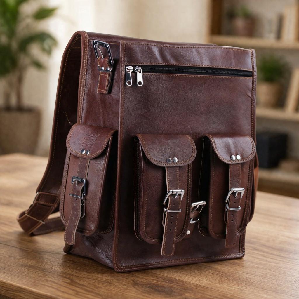Erkek Kadın Vintage Kahverengi Hakiki Deri Sırt Çantası Dizüstü Bilgisayar Çantası Sırt Çantası