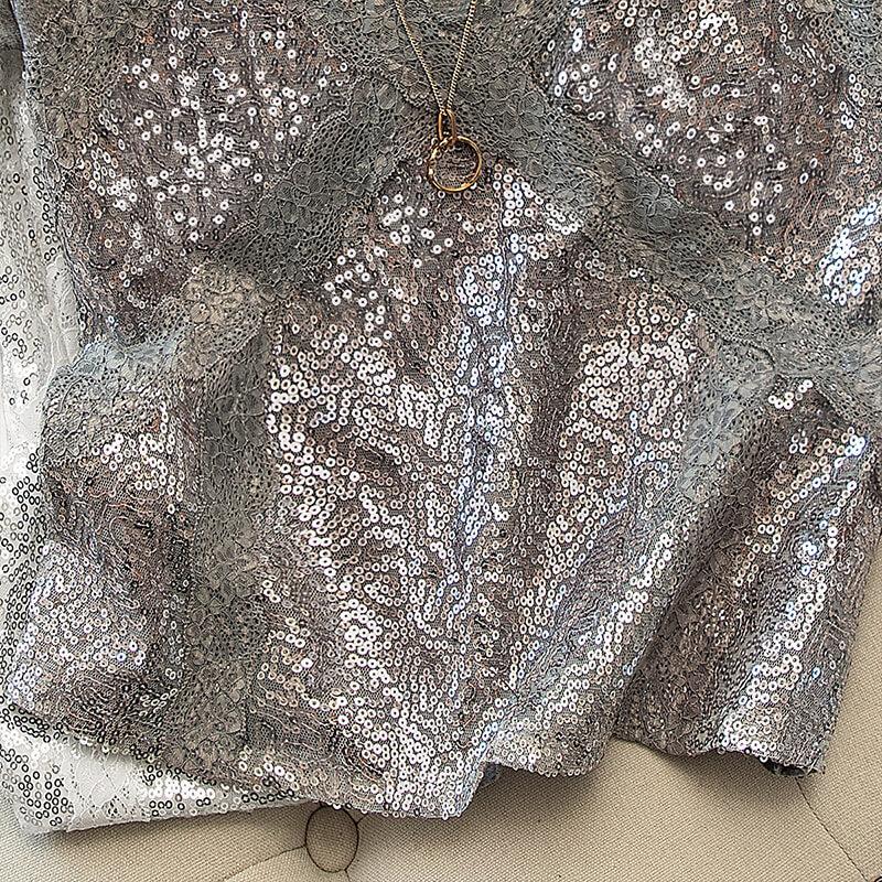 Faux Two-Piece Sequin Lace T-Shirt