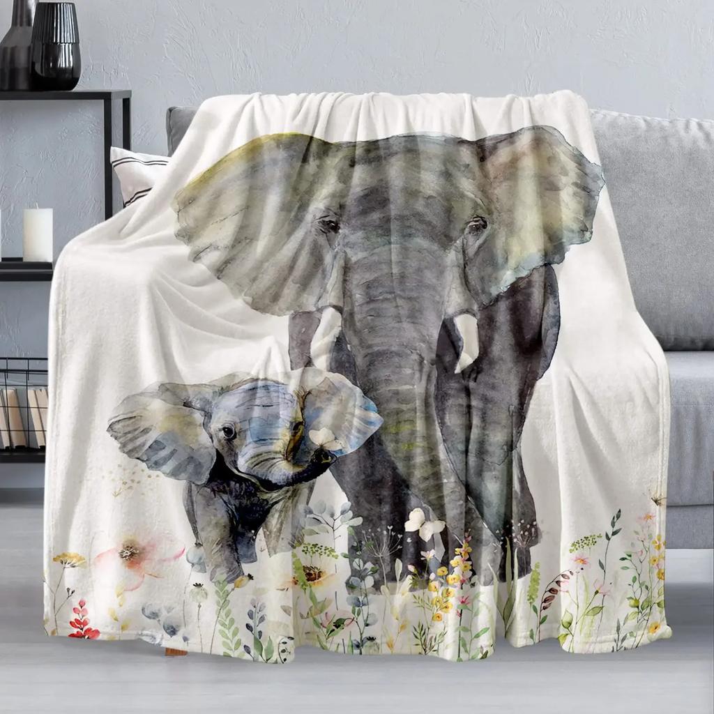 Cute Elephant Print Throw Blanket African Animals Warm Cozy Flannel Home Decor Colorful Dreamy Bubbles Pattern