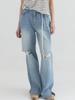 SORRY, TOO MUCH LOVE Mid Rise Distressed Leg Denim Pants_Blue