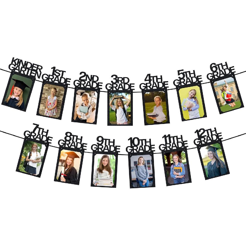 PartyHooman Graduation Photo Banner K-12, Kindergarten to 12th Grade for Middle/Junior, High/Senior Graduation Decorations 2025 | Class of 2025 Party Black (5  x 7 )