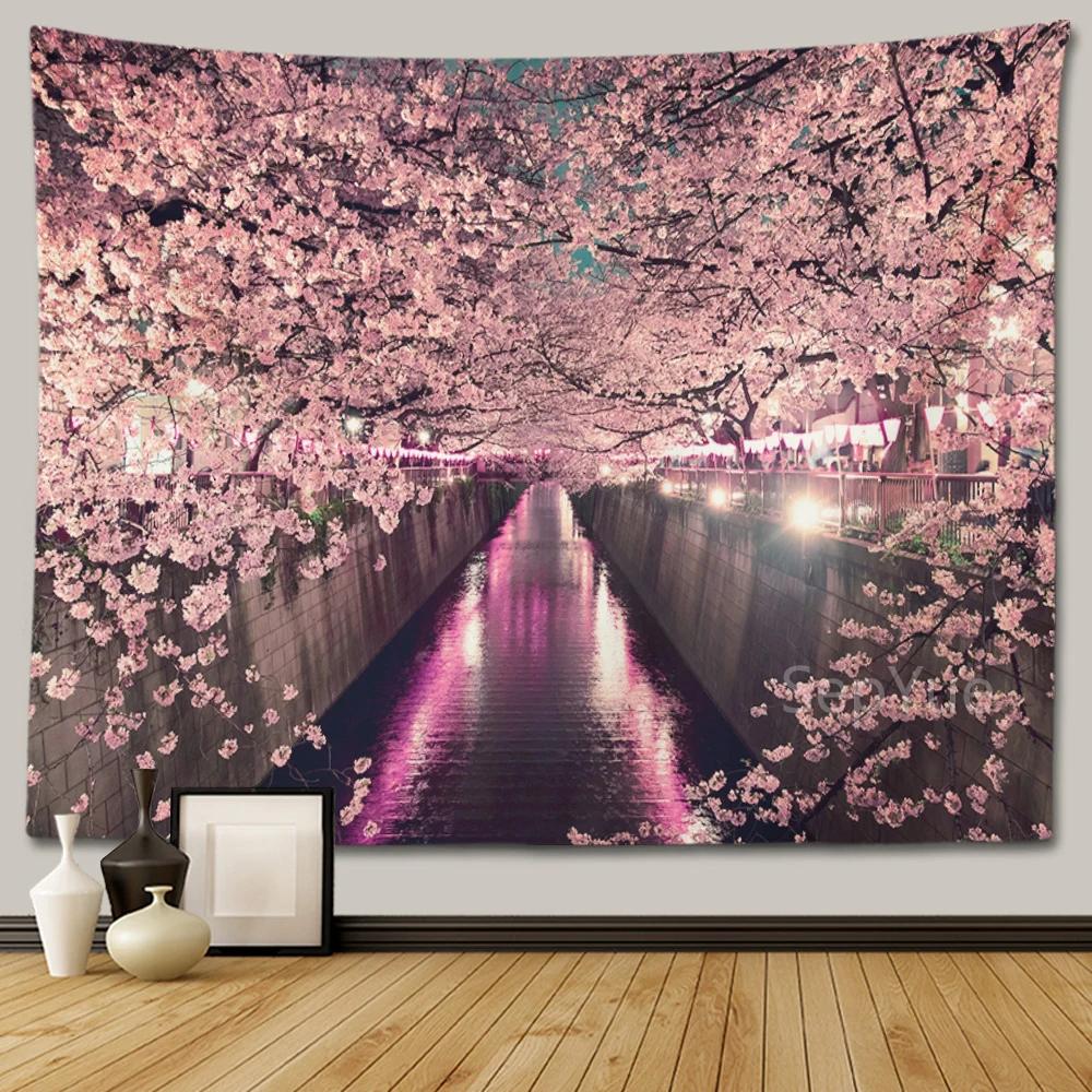 Cherry Blossom Decorative Wall Tapestry Home Decor Bedroom Landscape Large Fabric   Hanging Decoration  Murals