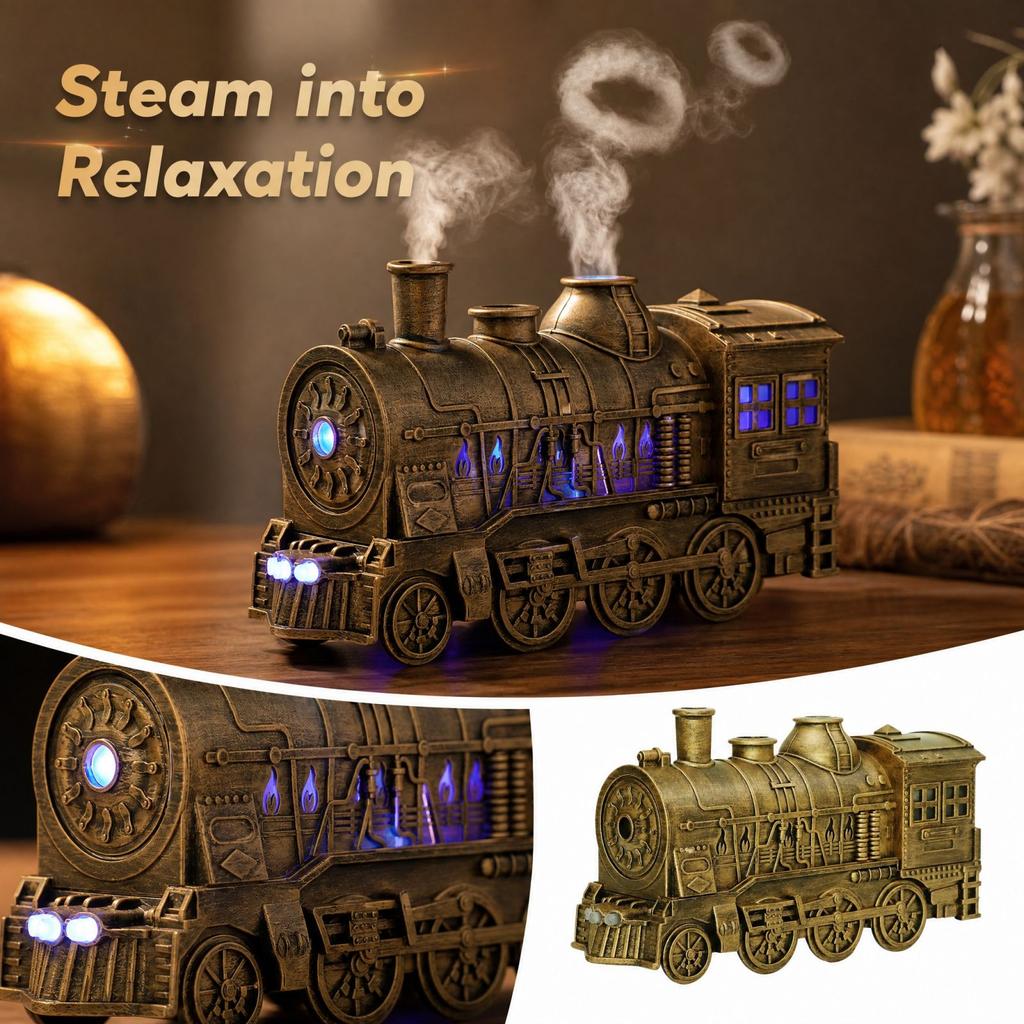 Train-Shaped Humidifier and Aroma Diffuser with Colorful Lights, Mist, Blue Light, No Remote Control