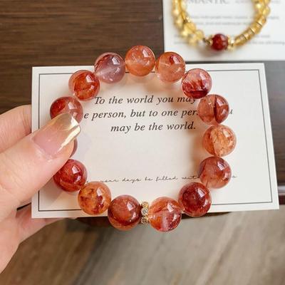 Golden Rutilated Quartz & Blood Red Glue Flower Bracelet: High-End Crystal for Wealth & Luck