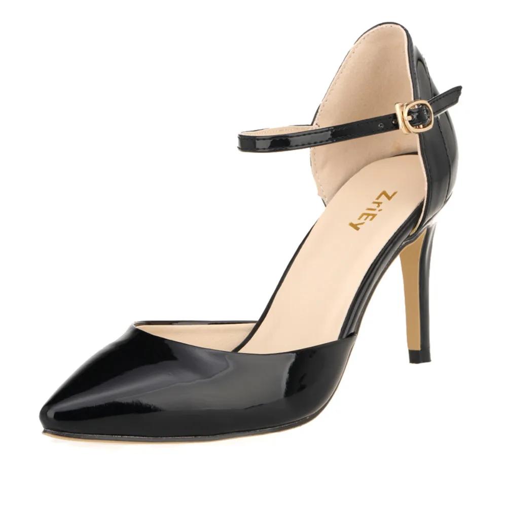 Novos Scarpins Femininos Bico Fino Couro Envernizado Salto Alto Sandálias Sexy de Tira no Tornozelo Sapatos Femininos de Festa Casamento 952-7PA
