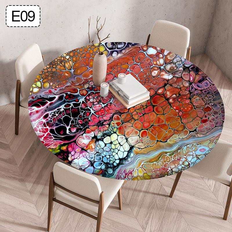 Texture Print Elastic Round Tablecloth 60/90/120cm Waterproof Oil Resistant Fabric Table Cover For Restaurant Kitchen Home Decor