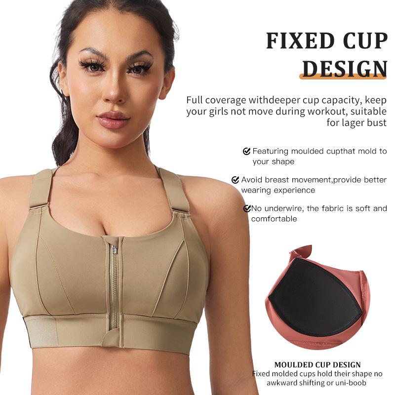 High-Elasticity Shockproof Sports Bra with Front Zipper, Plus Size, Anti-Sagging, Beautiful Back Design