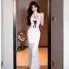 Pure Desire Sexy Backless Low-cut Lace Neck Dress Women's Summer French Slim-fit Sanya Vacation Hip-wrapped Dress
