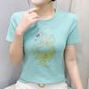Classic Women's Shiny Cartoon Swan Hot Diamonds O-Neck T-Shirt Summer Office Lady Cotton Tops Clothes New Fashion Flower Fairy Tees