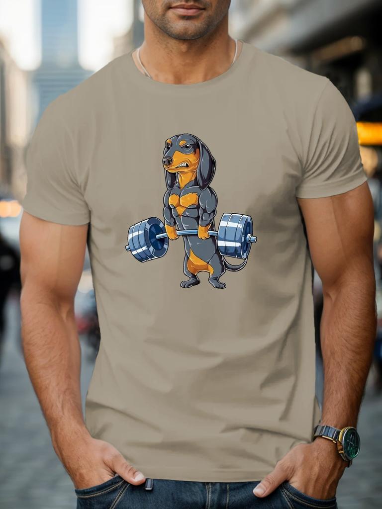 Muscular Dachshund Lifting Weights Graphic T-shirt
