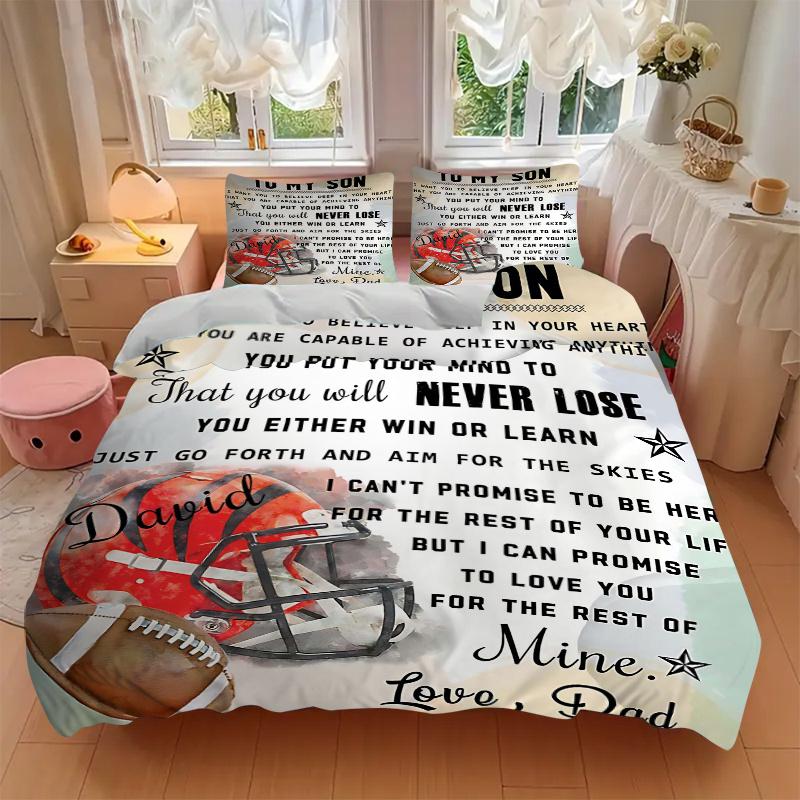 3pcs Heartfelt Message from Dad Bedding Set, Includes 1 Quilt Cover and 2 Pillowcases, Comfortable Bedding with Stylish Design for Bedroom