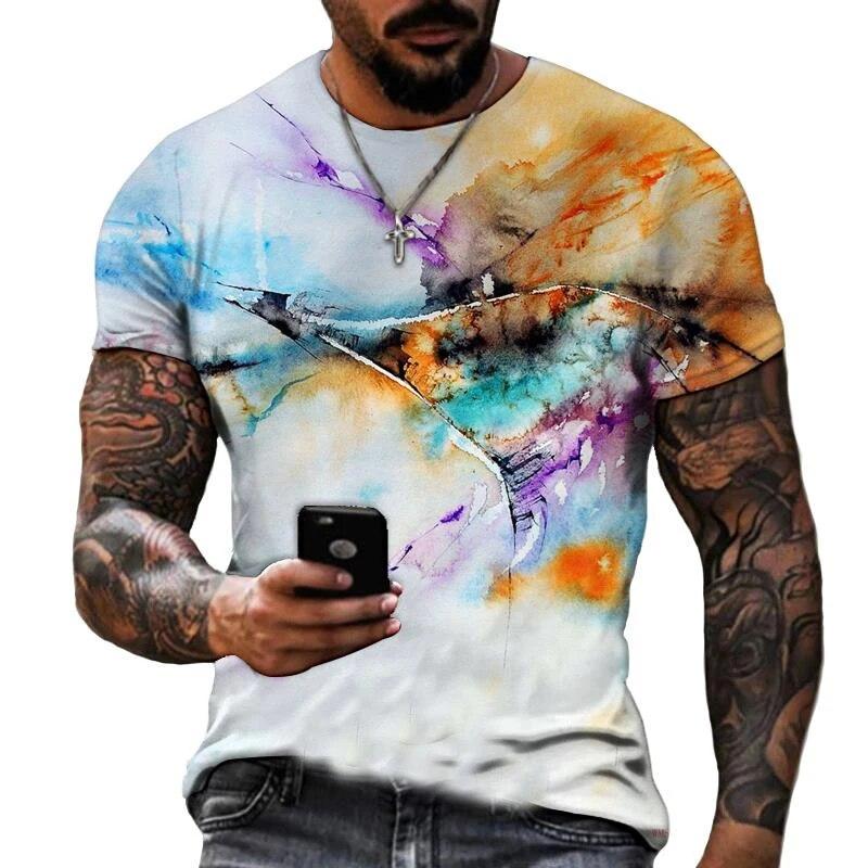 Mote Joint Graffiti Art Herre T-skjorte Hip Hop Casual Harajuku Trykte T-skjorter Ny Personlighetstrend Rund Hals Farge Topper