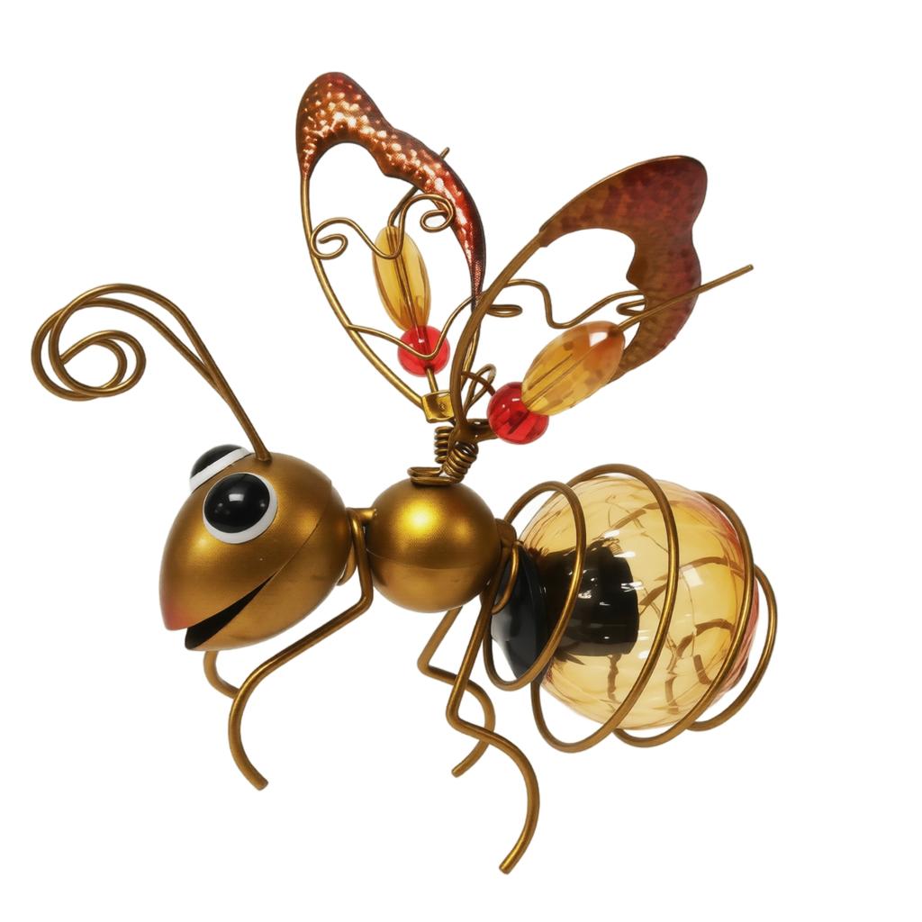 Solar Powered Bee Garden Light Outdoor Decorative Metal Sculpture with Glass Globe for Yard Patio Lawn Pathway Accent Lighting