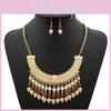 Tassel Fashion Necklace Eardrop Set With Layered Chain And Details Gemstone