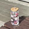 500ml Pink Bow Print Water Bottle Mason Jar Shaped Water Bottle With Lids Plastic Cup Pink Bowknot Tumbler Cup Coffee Juice Cup