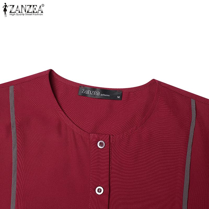 ZANZEA Damen Lässig O-Ausschnitt Locker Langarm Patchwork Langes Kleid