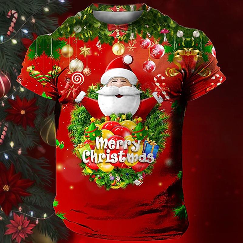 Summer Men's Christmas 3D Printed Crew Neck T-Shirt