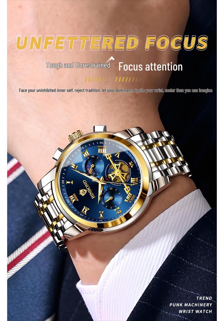 Binbang Luminous Skeleton Waterproof Quartz Men's Watch