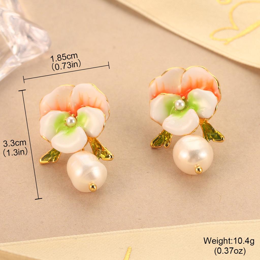 Naturalne Perłowe Kwiatowe Emaliowane Akcesoria Mori Słodki Nowy Design Kolczyki