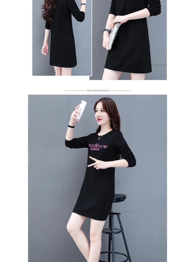 Women's Long-Sleeve Cotton Mid-Length T-Shirt Dress - 2025 Spring/Autumn Casual Versatile Style