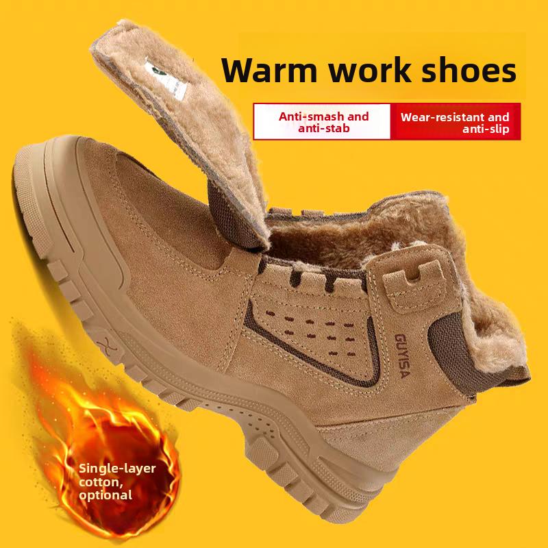 Men's Safety Shoes Thickened Fleece-lined Men's Boots Anti-smash Anti-puncture Winter with Steel Toe Cap Puncture Work Boots